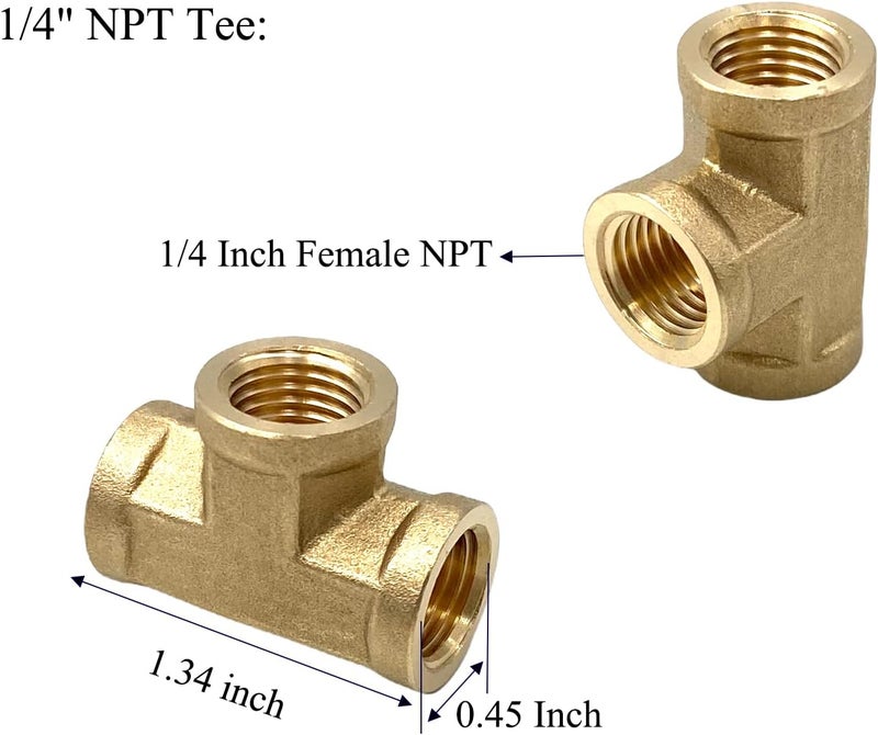 Bumugufu 4 Pcs 1/4" NPT Tee Brass Pipe Fittings, 1/4" x1/4" x1/4" Female NPT 3 Way T-Connector for Air, Propane, Oil and Natural Gas - Image 2